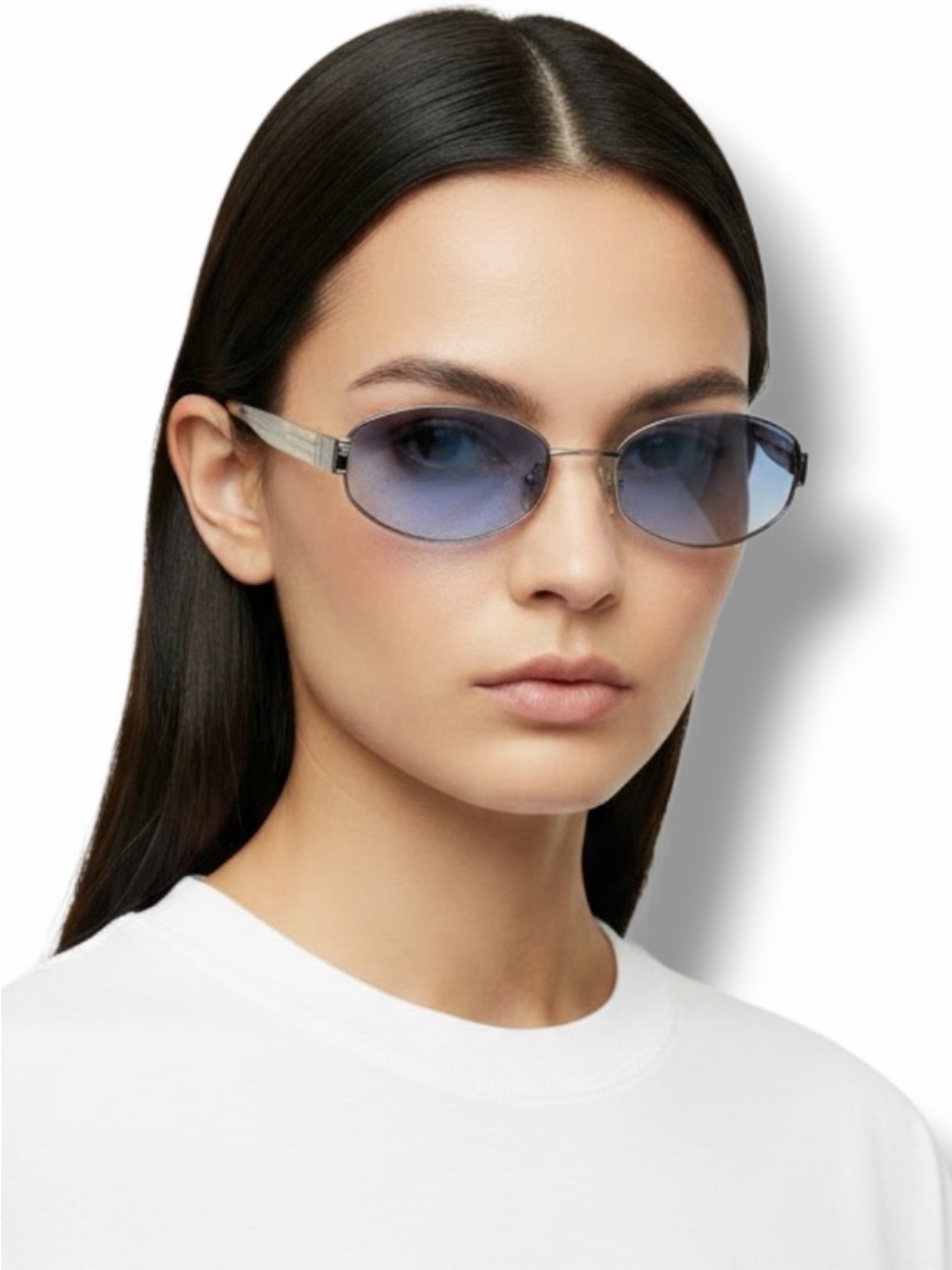 Vintage Burberry B 8970/S Oval Sunglasses VFC Blue Lenses Y2K Deadstock Full Set